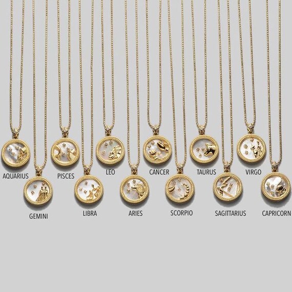 Zodiac Mother of Pearl Pendant Mother of Pearl Horoscope Necklace