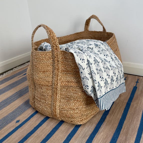 Extra Large Jute Storage Basket: Foldable Woven Organizer