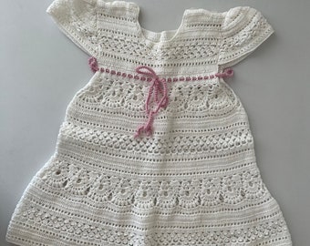 Vestido bebe niña blanco hecho a mano (talla 74cm, 9-12 meses)