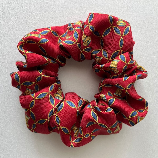 Rot mit geometrischem Muster Seiden-Scrunchie/ handgemachter Scrunchie/ reiner Seiden-Scrunchie