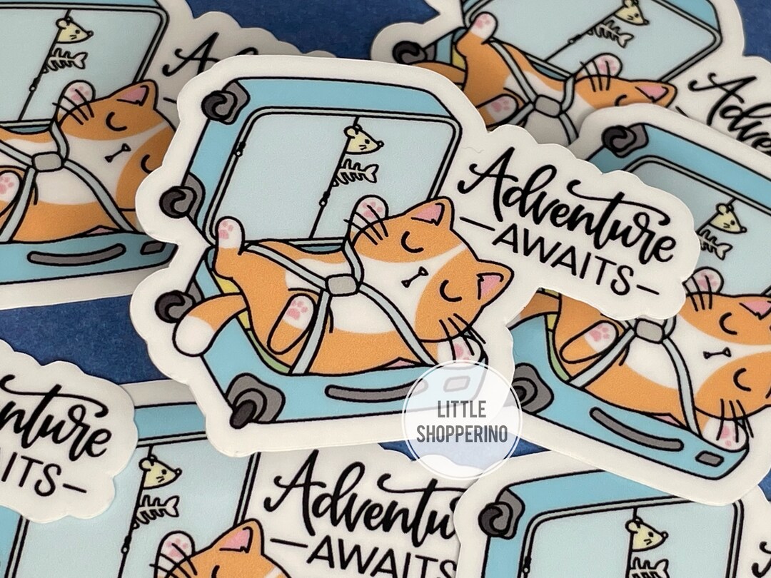 Adventure Awaits Sticker, Cat Sticker, Cat Lover, Travel Sticker ...