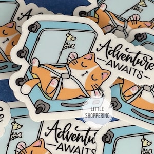 Adventure Awaits Sticker, Cat Sticker, Cat Lover, Travel Sticker, Luggage Sticker, Lazy Cat Sticker, Waterbottle Sticker