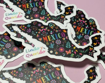 Mexico Sticker, Heart Sticker, Mexican Vinyl Sticker, Bright Flowers Sticker, Folkloric Sticker, Mexico Lindo y Querido, Spanish Sticker