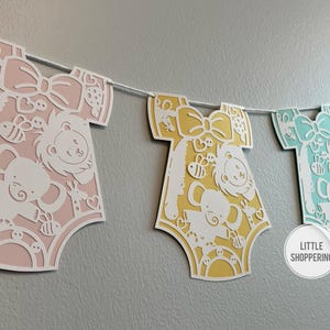 Baby Onesie Banner, Papel Picado Onesie Banner, Bebe Decoration Banner, Baby Shower Banner, Onesie Garland, Zoo Onesie, Animal Themed Shower