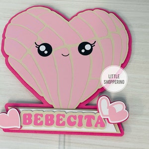 Concha Heart Cake Topper, Baby Shower Concha Cake Topper, Concha Baby Shower, Concha Birthday Cake Topper, Concha Themed Party Decorations