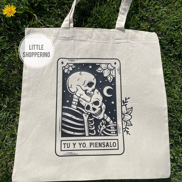 Tu y Yo Piensalo Bag, Couples Bag, Dark Humor Tote, Spanish Bag, Skull Bag, Beach Bag Tote, Travel Bag, Summer Bag, Trot Card Tote Bag