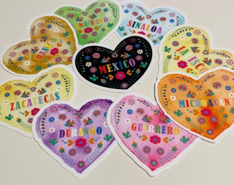 Mexico Sticker,Mexican States Vinyl Sticker, Bright Flowers Sticker, Folkloric Sticker, Mexico Lindo y Querido, Spanish Sticker