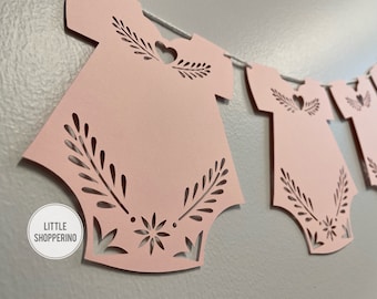 Baby Onesie Banner, Papel Picado Onesie Banner, Bebe Decoration Banner, Baby Shower Banner, Onesie Garland, Talavera Onesie, Spanish Baby