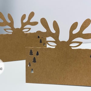 Tarjetas de lugar de reno, decoración de fiesta, decoraciones de mesa, decoración de ciervos, decoración navideña, tarjetas de lugar personalizadas, tarjetas de nombre,