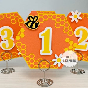 Números de mesa con forma de abeja, decoración para baby shower, decoración para fiestas, decoraciones con temática de abejas, cumpleaños de abejas, tarjetas con números de mesa, decoración de mesas para fiestas