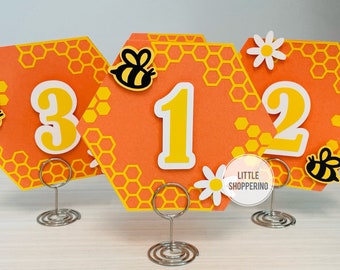 Bee Table Numbers, Baby Shower Decoration, Party Decoration, Bee Themed Decorations, Bee Birthday, Table Number Cards, Table Party Decor