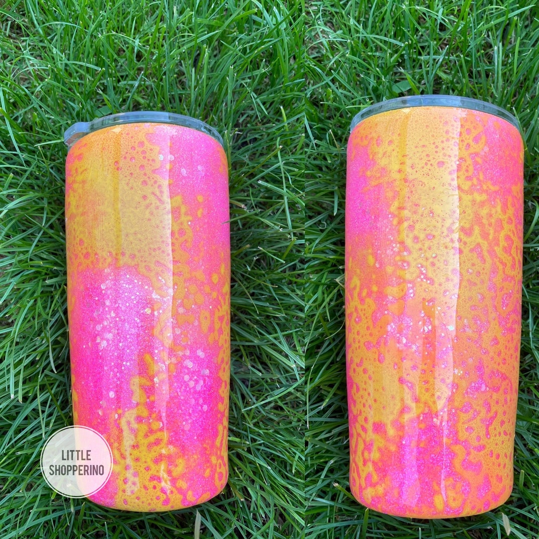 Hot Pink Glitter Tumbler, Yellow Tumbler, Summer Themed Tumbler, Bright