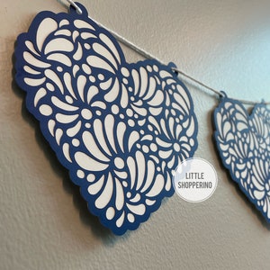 Talavera Heart Banner, Heart Papel Picado Banner, Spanish Banner, Party Decor Banner, Wedding Banner, Latin Vibes Decor, Fiesta Decorations