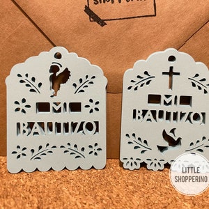 Mi Bautizo Papel Picado-tags, gepersonaliseerde tags voor feestbedankjes, decoratieve tags, feestdecoraties, Mexicaanse tag, Spaanse tags, kerktags