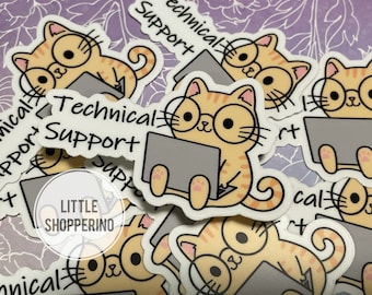 Technical Support Cat Sticker, Cat Lover, Cat Lady Sticker, Computer Help Sticker, Nerdy Sticker, Vinyl Sticker, Cat laptop Sticker