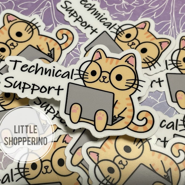 Technical Support Cat Sticker, Cat Lover, Cat Lady Sticker, Computer Help Sticker, Nerdy Sticker, Vinyl Sticker, Cat laptop Sticker