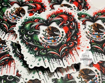 Mexico Heart Sticker,Mexican Flag Vinyl Sticker, Bright Flowers Sticker, Folkloric Sticker, Mexico Lindo y Querido, Spanish Sticker