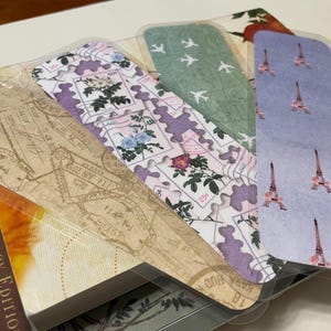 Travel Bookmarks, Single Sided Laminated Bookmark, Book Lovers Gift, Small Gift, Reading Gift, Book Club Gift, Cardstock Bookmark,Stamps