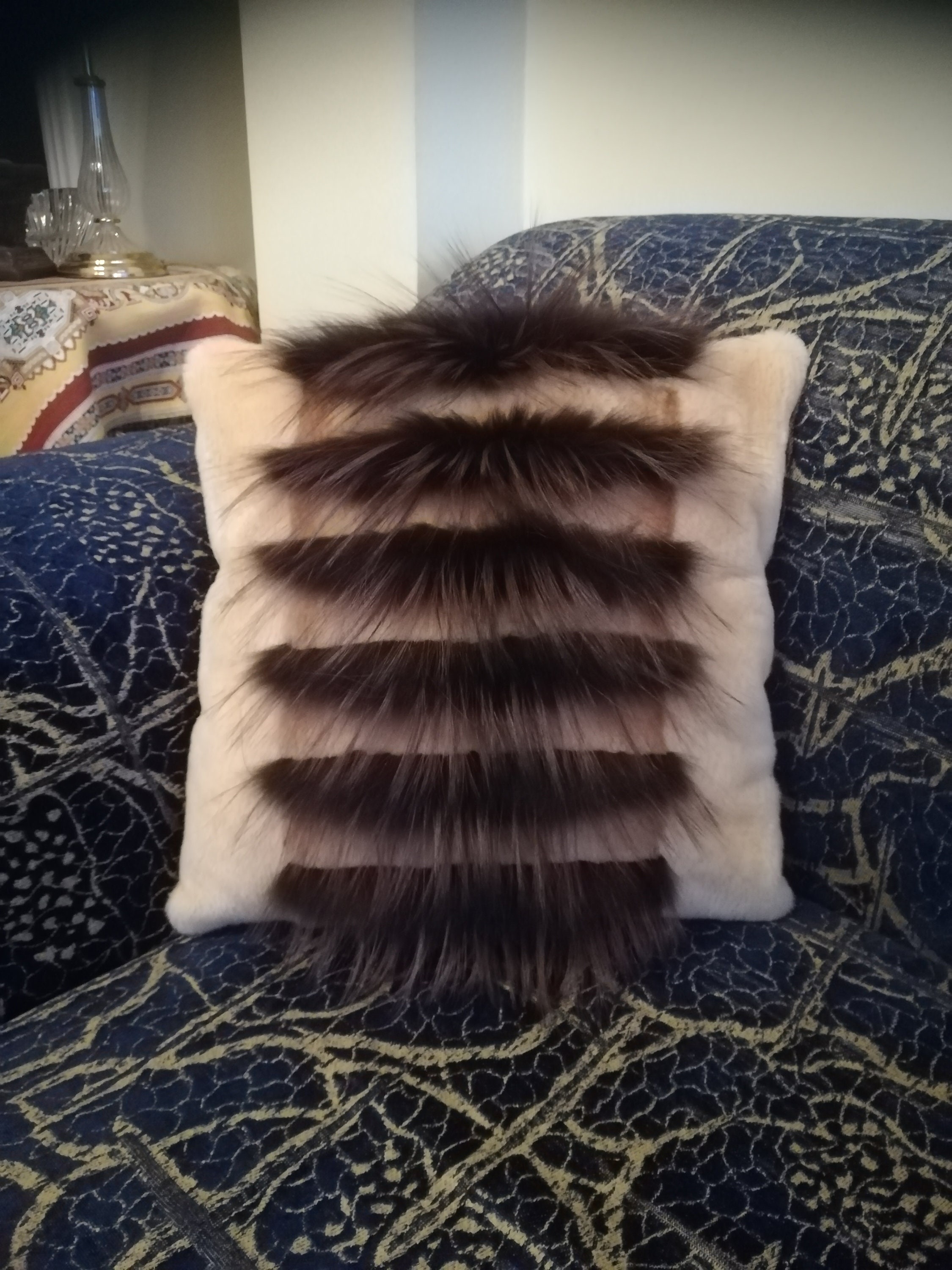 Pillow cover/ Decorative/ Real fur pillow/ Patchwork/ Home Etsy