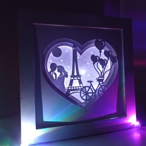 Shadow Box SVG 3D Layered SVG Eiffel Tower Paper Cut Light Box  Shadow Box Frame 8"x8" Included Cricut SVG Template Silohuette Laser Cut