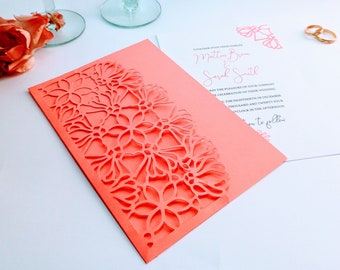 SVG Wedding Pocket Envelope Invitation Template Floral Wedding | Cricut Cutting File | Silhouette Cameo | Laser Cut