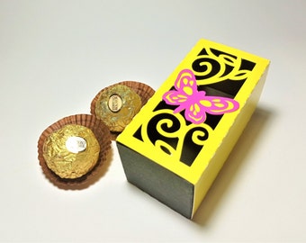 SVG Cut File Chocolate Gift Box Butterfly Mini Candy Holder Cut File Cricut Template Leaves Tropical Favor Box Bonbonniere Box