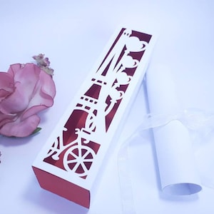 Pudełko na zaproszenia ślubne SVG Wieża Eiffla Sweet 16 pudełek upominkowych weselnych Cricut szablon pliku DXF Silohuette laserowo wycinane pudełko upominkowe