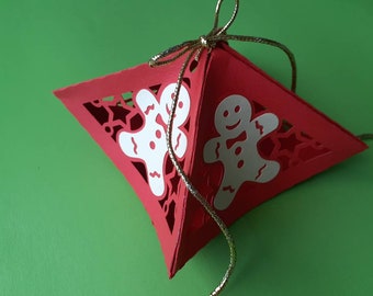 SVG Christmas Ornament Box Gingerbread man Lantern 3D Paper Craft, SVG Template Tea Light, svg, ai, pdf, dxf, png, eps, jpg, cutting file