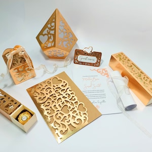 Ensemble d'enveloppes de poche pour invitation de mariage à arabesques tourbillonnantes | Boîte de bonbons | Boîte d'invitation | Lanterne en papier | Coffret cadeau classique | Marque-places