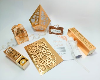 Set Swirly Arabesques Wedding Pocket Envelope Invitation | Candy Box | Invitation Box | Paper Lantern | Classic Gift Box | Table Place Card