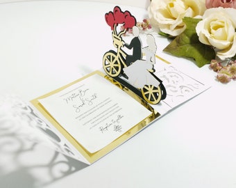 SVG Cricut JOY Mini Pop Up Wedding Bike Invitation Template Tri Fold Swirly Invitations Wedding SVG Cut File for Cricut Silhouette Cameo