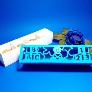 SVG Baby Boy Chocolate Gift Box Svg File di taglio Candy Holder Cricut Template Baby Shower Treat Box Dxf Bonbonniere Box Baby Shower Favor