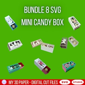 Lot de 8 mini boîtes à bonbons en chocolat de Noël SVG, fichiers découpés SVG, porte-bonbons, modèle Cricut, boîte à friandises de Noël, boîte à cadeaux de Noël