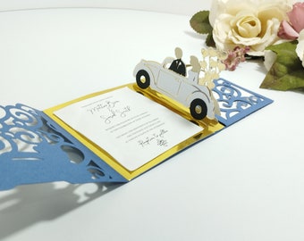 SVG Mini Pop Up Wedding Car Invitation Template Tri Fold Swirly Invitations Wedding SVG Cut File Cricut Silhouette Cameo