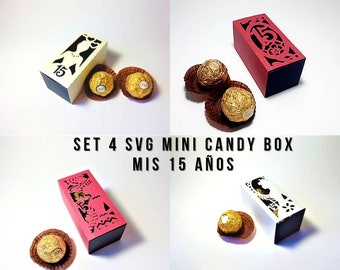 Lot de 4 Sweet 15 SVG Cutting Files Mini Candy Boxes cricut templates laser chocolate box Silohuette