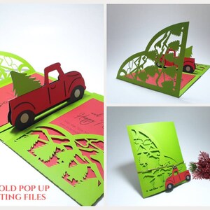 SVG Pop Up truck Christmas Greeting Cards Tri Fold Template Cut File for Cricut Envelope Card Cutting File Dxf Png Silhouette Laser Cut