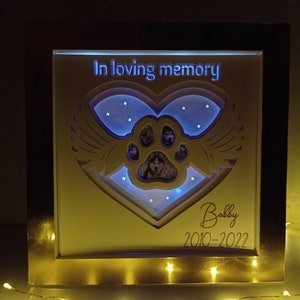 Paw Print Pet Memorial Shadowbox SVG | 3D Layered SVG | Paper Cut Light Box  Shadow Box Frame 8"x8" Included | Cricut Silohuette Laser Cut