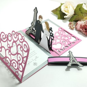 SVG Wedding Invitations Tri Fold Template Wedding Eiffel Tower Cut File for Cricut Maker Explore Silhouette Cameo Laser Cut