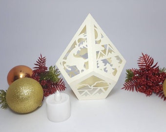 SVG Christmas Centerpiece Cricut Lantern 3D Paper Craft Reindeer Cutting File Template Tea Light Christmas DIY Decor Christmas Laser Cut DXF
