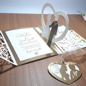SVG Pop Up Inviti di nozze Tri Fold Template File di taglio per Cricut Busta Scheda File di taglio Dxf Png Silhouette Cameo Taglio laser
