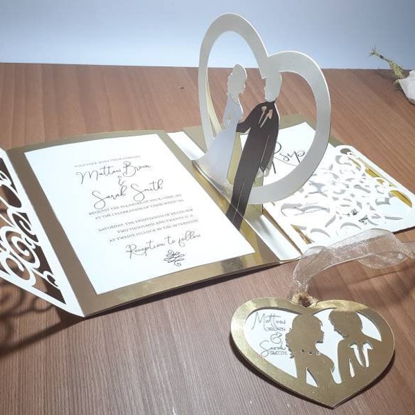 SVG Pop Up Invitations de mariage Tri Fold Template Cut File pour Cricut Envelope Card Cutting File Dxf Png Silhouette Cameo Laser Cut