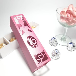 SVG Schnittdatei Schokoladen-Geschenkbox Sweet 16 Süßigkeitenhalter Schnittdatei Cricut Vorlage 16. Gastgeschenkbox Dxf Bonbonniere Box 16. Geburtstag