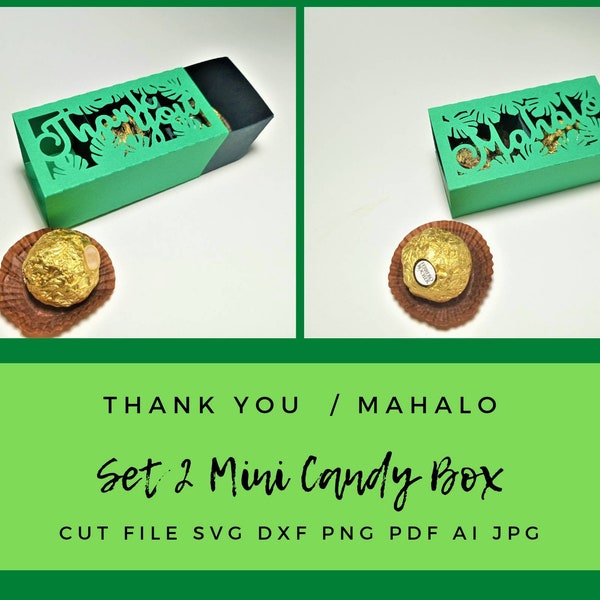 Set of 2 SVG Cutting Files Thank You Mahalo Mini Candy Boxes  cricut templates laser chocolate box Silohuette