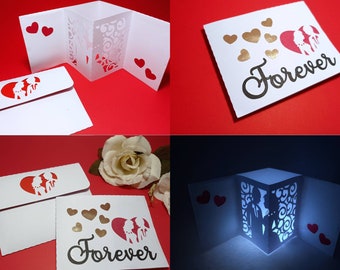 SVG Pop Up Bride and Groom Card Template 3D Paper Lanter Tealight Card Box Cricut Template 3D Paper Craft Centerpiece cutting file DXF  DIY