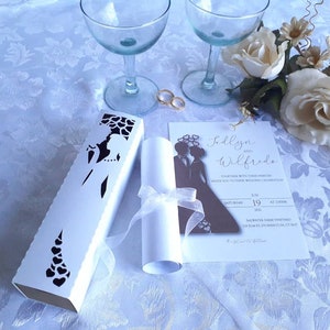 Hochzeitseinladungsbox SVG, Braut und Bräutigam, Hochzeitsgeschenkboxen, Schnittdatei (Svg, Ai, Dxf, Eps, PDF, PNG, JPG)