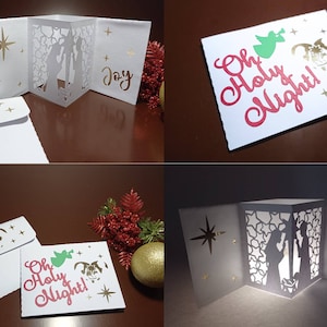 Cartão de felicitações pop-up SVG Presépio Svg 3D Papel Lanterna Tealight Caixa de cartão Cricut Modelo 3D Papel Artesanal DXF DIY
