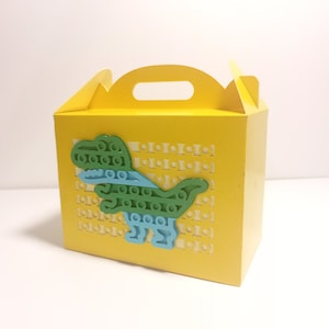 Modèle de boîte à dragées SVG Gable, dinosaure pop-up, fichier de découpe SVG DIY, silhouette DXF, camée, boîte cadeau découpée au laser
