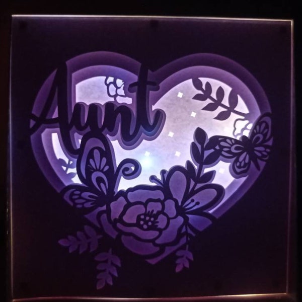 Shadow Box SVG 3D Layered SVG Mothers Day Aunt Butterfly Paper Cut Light Box  Shadow Box Frame 8"x8" Included Cricut Silohuette Laser Cut