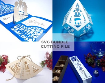 SVG Bundle Cutting File Nativity Scene Greetings Cards Pop Up Candy Holder Box Christmas Ornament Box Paper Lantern Template Centerpiece
