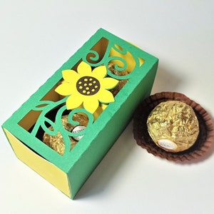 Fichier de découpe SVG Boîte cadeau chocolat Tournesol Tropical Mini porte-bonbons Fichier de découpe Cricut Modèle Feuilles Tropical Boîte à dragées Boîte à bonbonnière